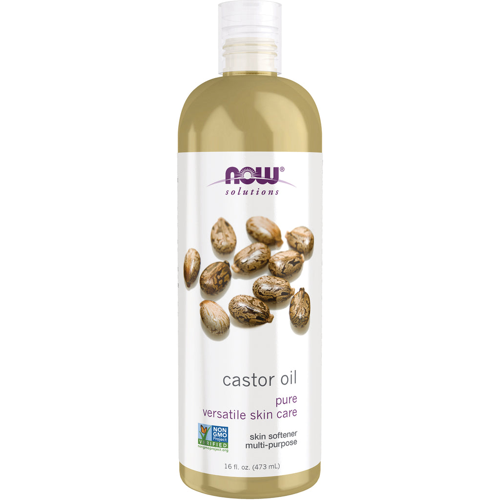 NWF436 | NOW Solutions castor oil 16 fl oz bottle with castor seeds illustration - Thumbnail