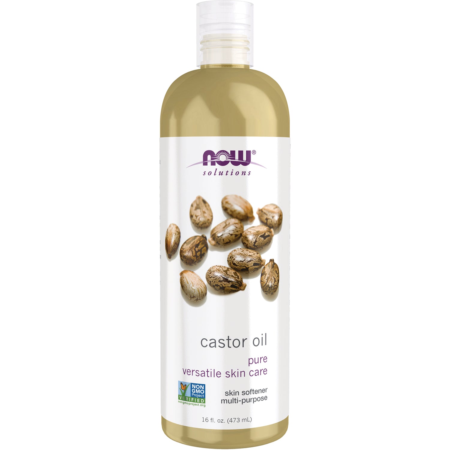 NWF436 | NOW Solutions castor oil 16 fl oz bottle with castor seeds illustration