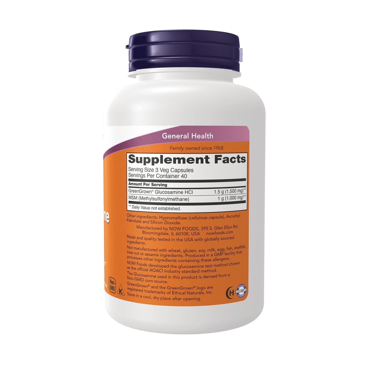 NWF889 | White supplement bottle back label showing Supplement Facts, serving size and ingredients