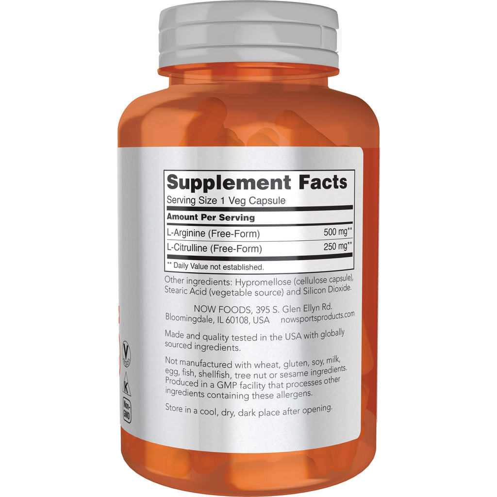 NWF1303 | Back label showing Supplement Facts panel listing L-Arginine 500 mg and L-Citrulline 250 mg on orange capsule bottle - Thumbnail