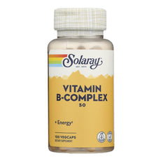 SLR238 | Solaray Vitamin B-Complex 50 + Energy, 100 VegCaps dietary supplement bottle