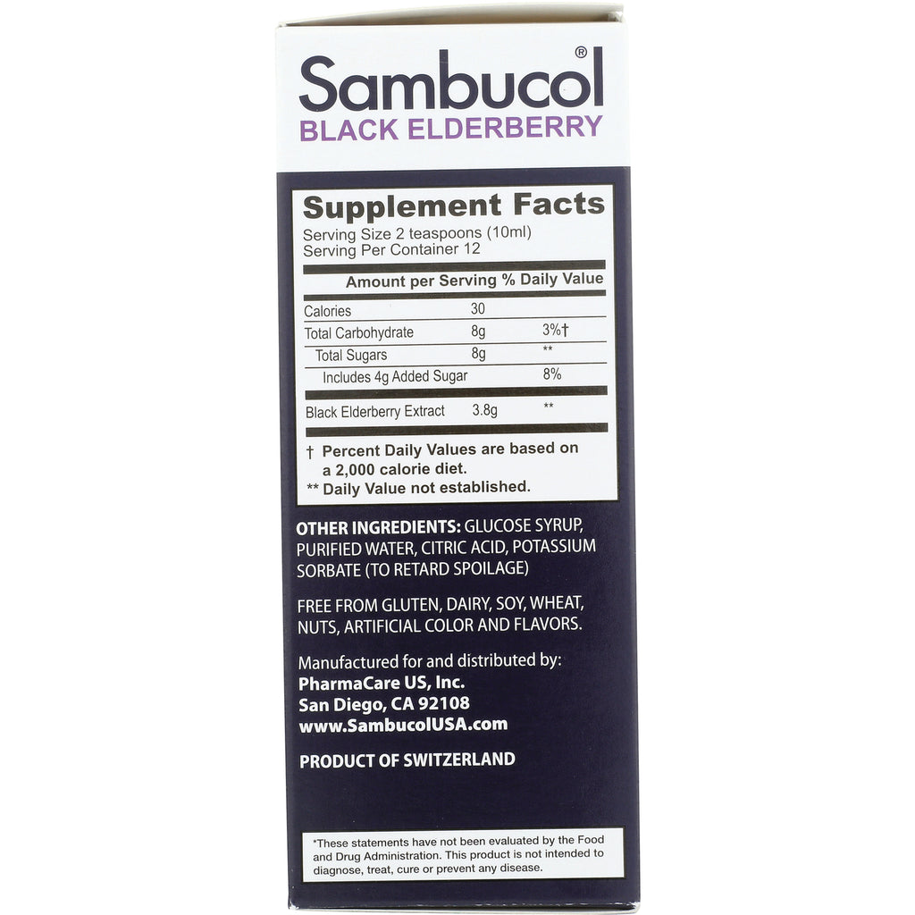 SMB001 | Back of Sambucol Black Elderberry box showing Supplement Facts and ingredients - Thumbnail