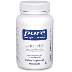 PRN112 | White bottle of Pure Encapsulations Quercetin dietary supplement, 120 capsules front label visible