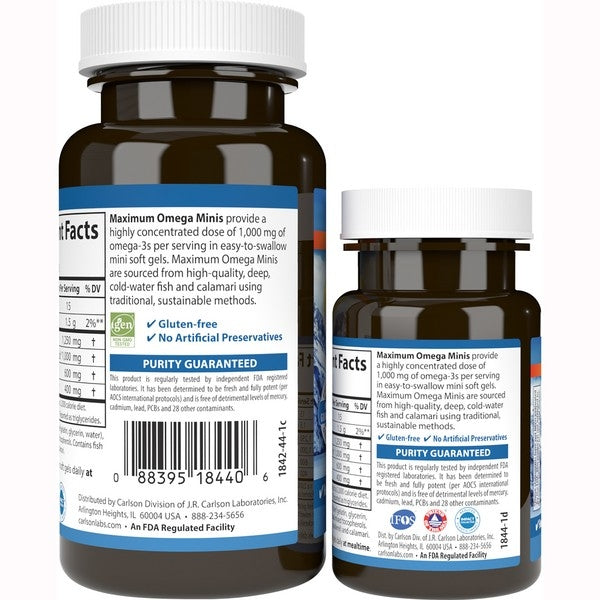 CSN292 | Back view of two brown supplement bottles showing nutrition facts, purity guaranteed label and barcode - Thumbnail