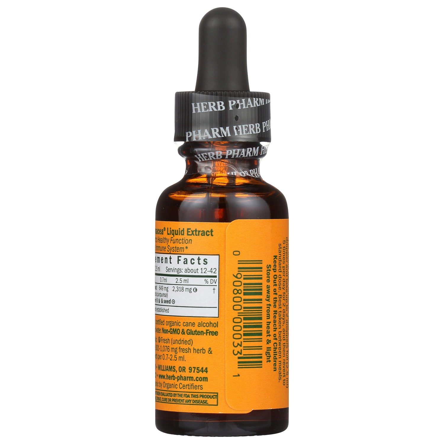 Amber dropper bottle of Herb Pharm Echinacea liquid extract with Supplement Facts label