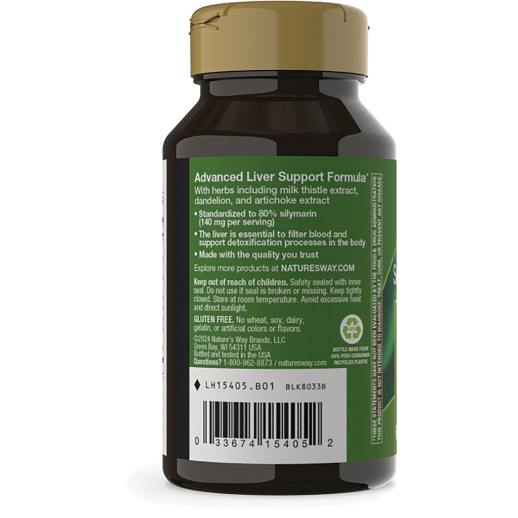 NW604 | Back label of brown supplement bottle showing Advanced Liver Support Formula text, ingredients and barcode - Thumbnail