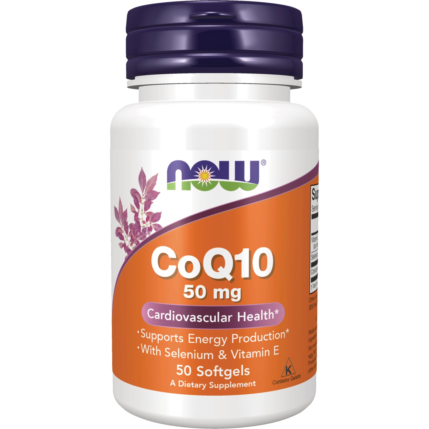 NWF738 | NOW CoQ10 50 mg supplement bottle front label, 50 softgels