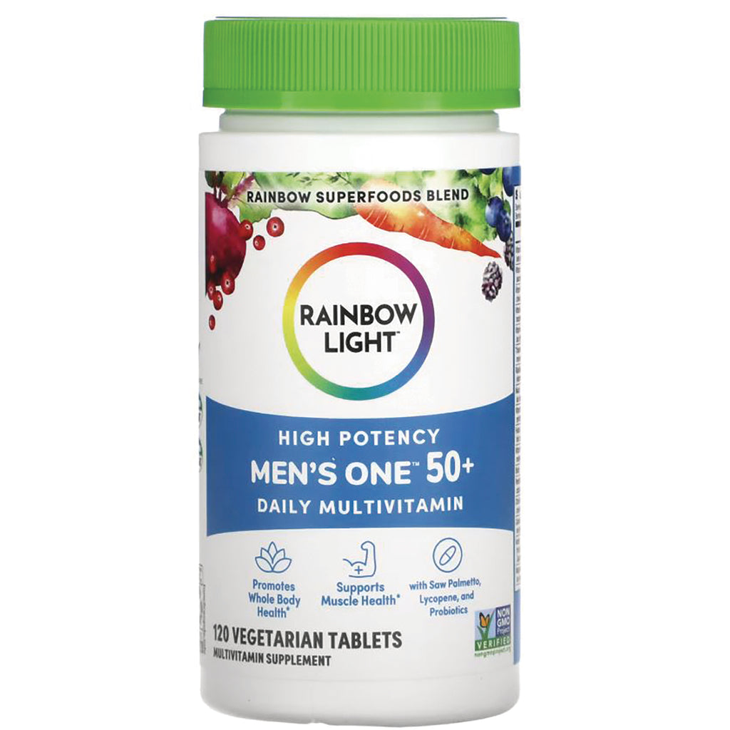 RBL164 | Rainbow Light High Potency Men's One 50+ daily multivitamin bottle with green cap, 120 vegetarian tablets - Thumbnail
