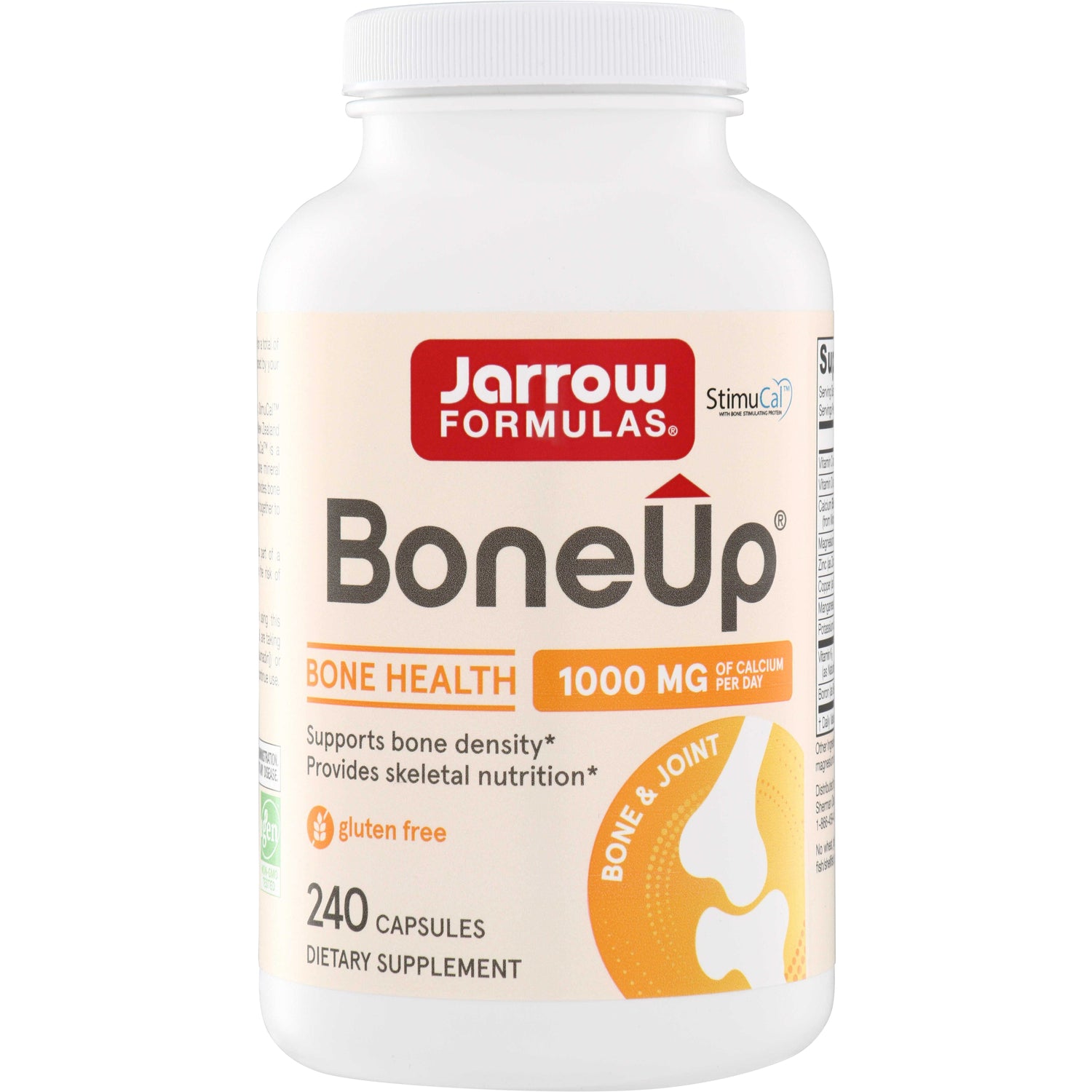 JR043 | Jarrow Formulas BoneUp bone health supplement, 240 capsules, 1000 mg calcium per day, gluten free