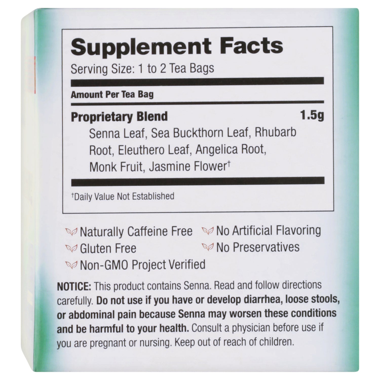 BVT005 | Supplement Facts panel showing serving size, proprietary blend ingredients and a warning notice