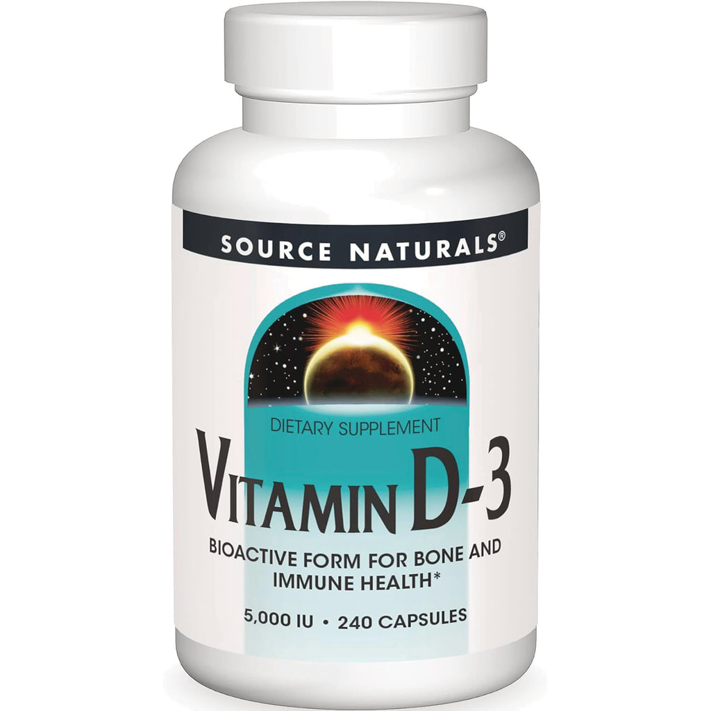 SN831 | Source Naturals Vitamin D-3 dietary supplement bottle, 5000 IU, 240 capsules - Thumbnail