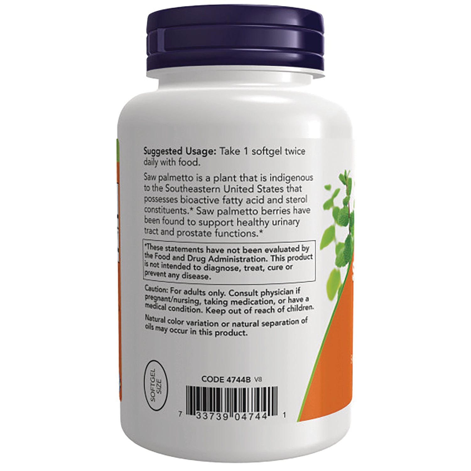 NWF348 | Back label of supplement bottle showing suggested usage directions, caution text, and barcode