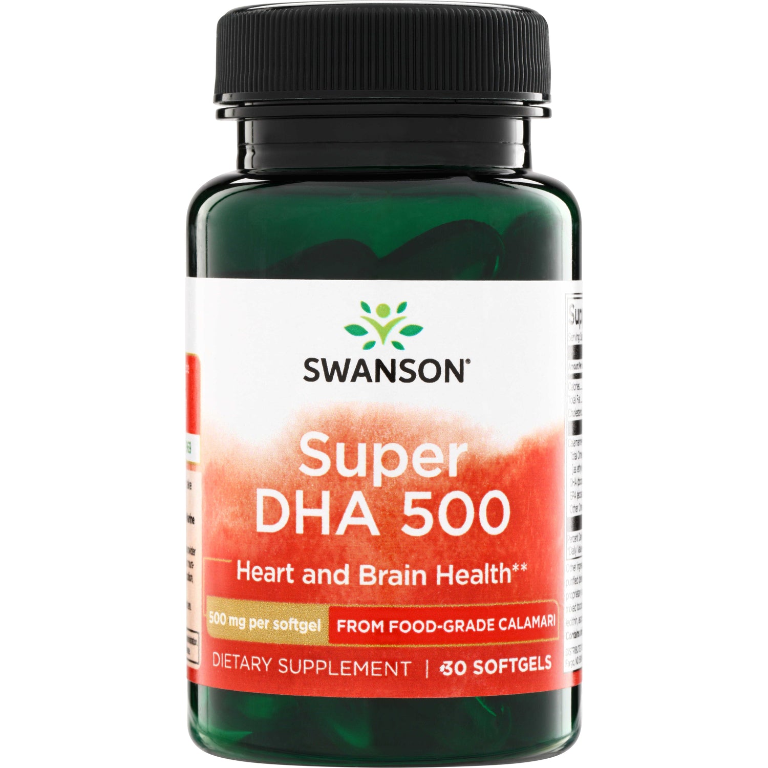 SWE062 | Swanson Super DHA 500 softgels bottle, Heart and Brain Health, 500 mg per softgel, 30 softgels