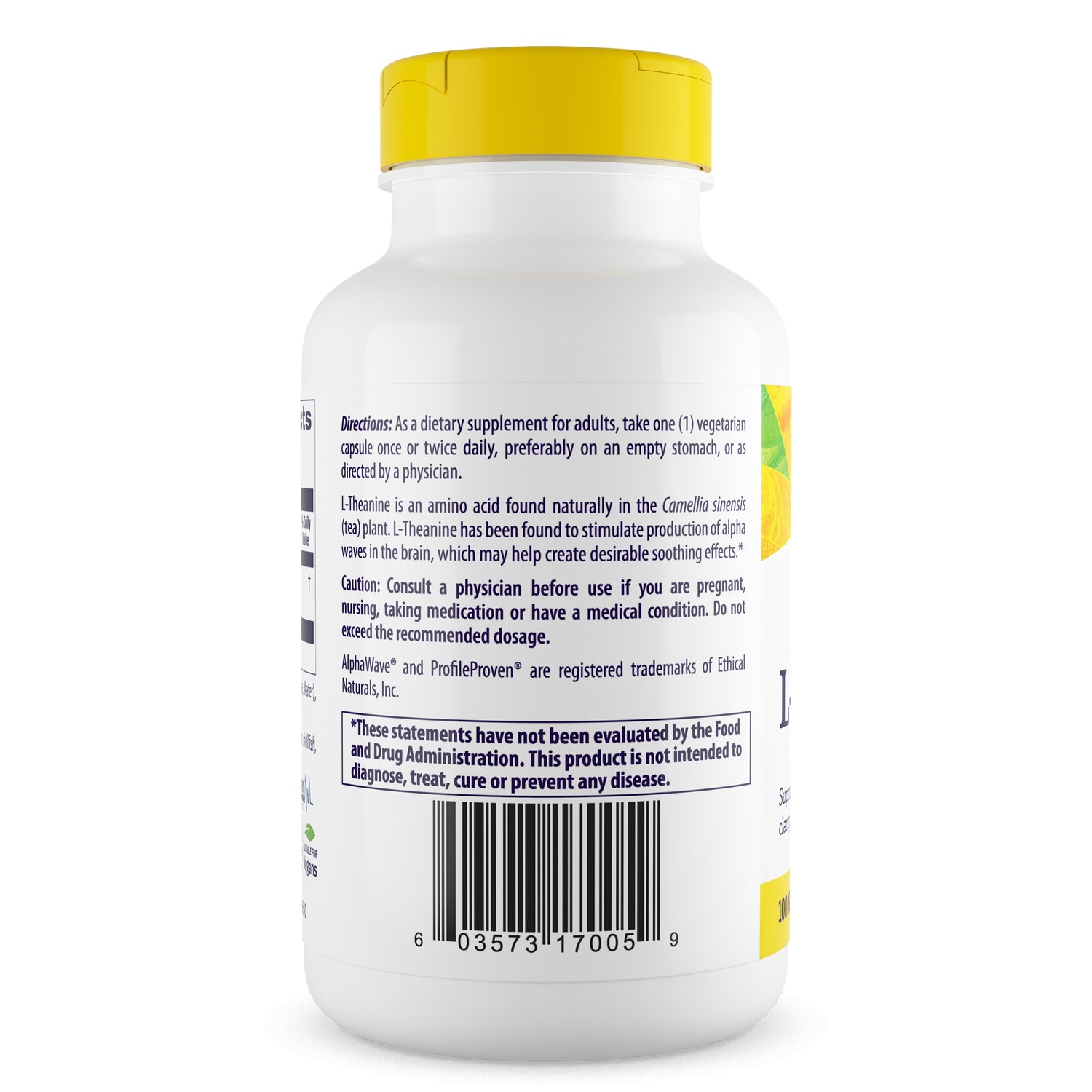 HRG179 | Back label of white supplement bottle showing directions, caution text and barcode