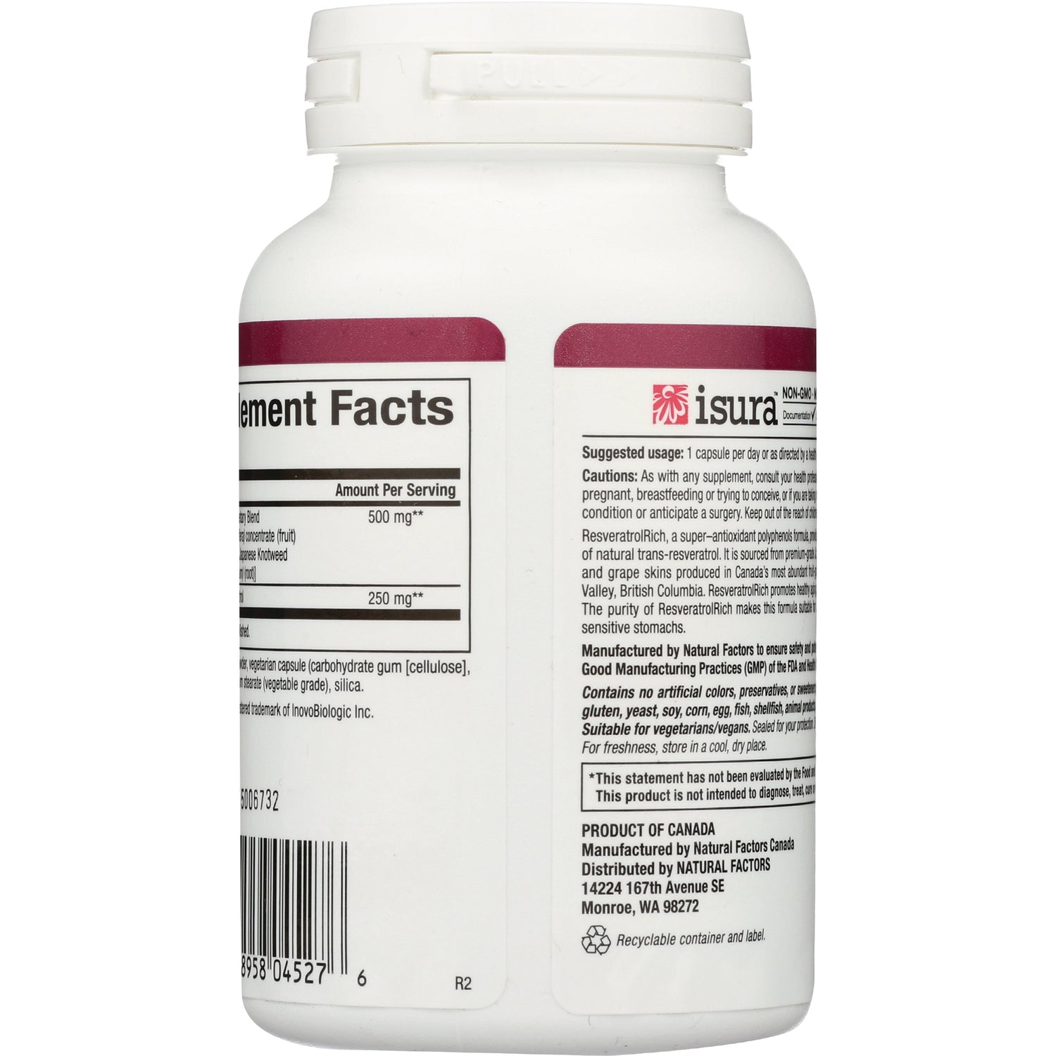 NFC080 | back of white supplement bottle showing Supplement Facts panel, caution and manufacturing text
