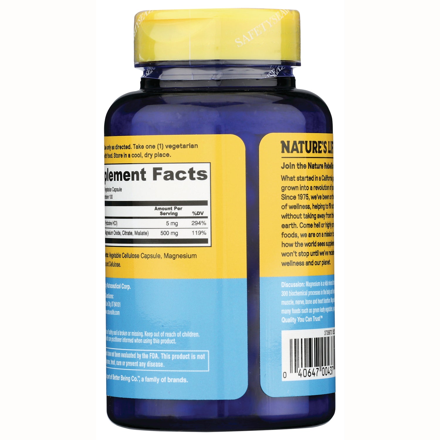 NSL003 | Back label of blue supplement bottle showing Supplement Facts panel and barcode