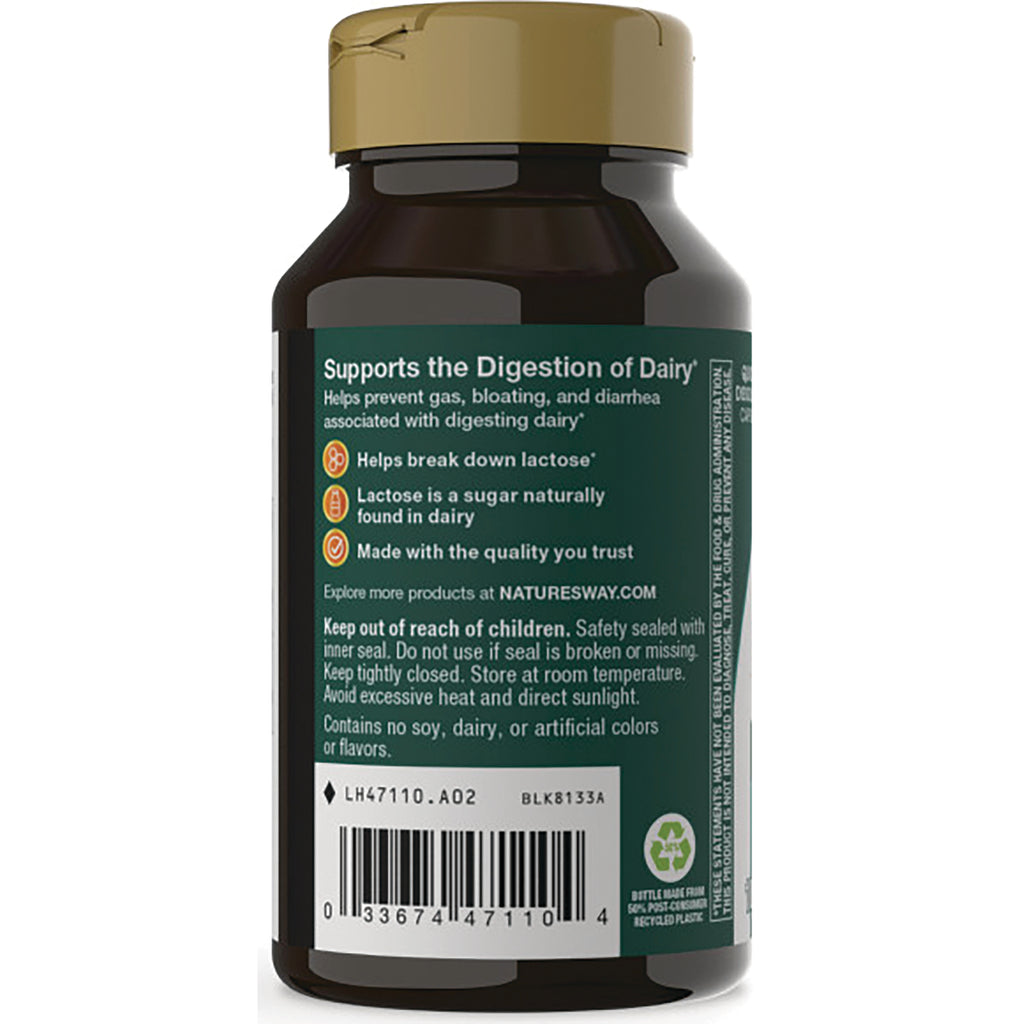 NW384 | Back label of brown supplement bottle reading Supports the Digestion of Dairy with usage info, warnings, and barcode - Thumbnail