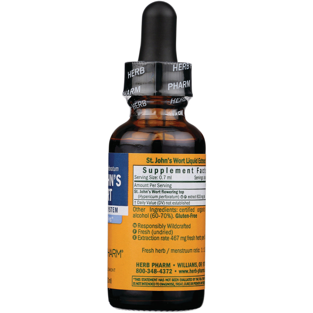 HPH031 | back of amber dropper bottle showing Supplement Facts and Other Ingredients label for St. John's Wort liquid extract - Thumbnail