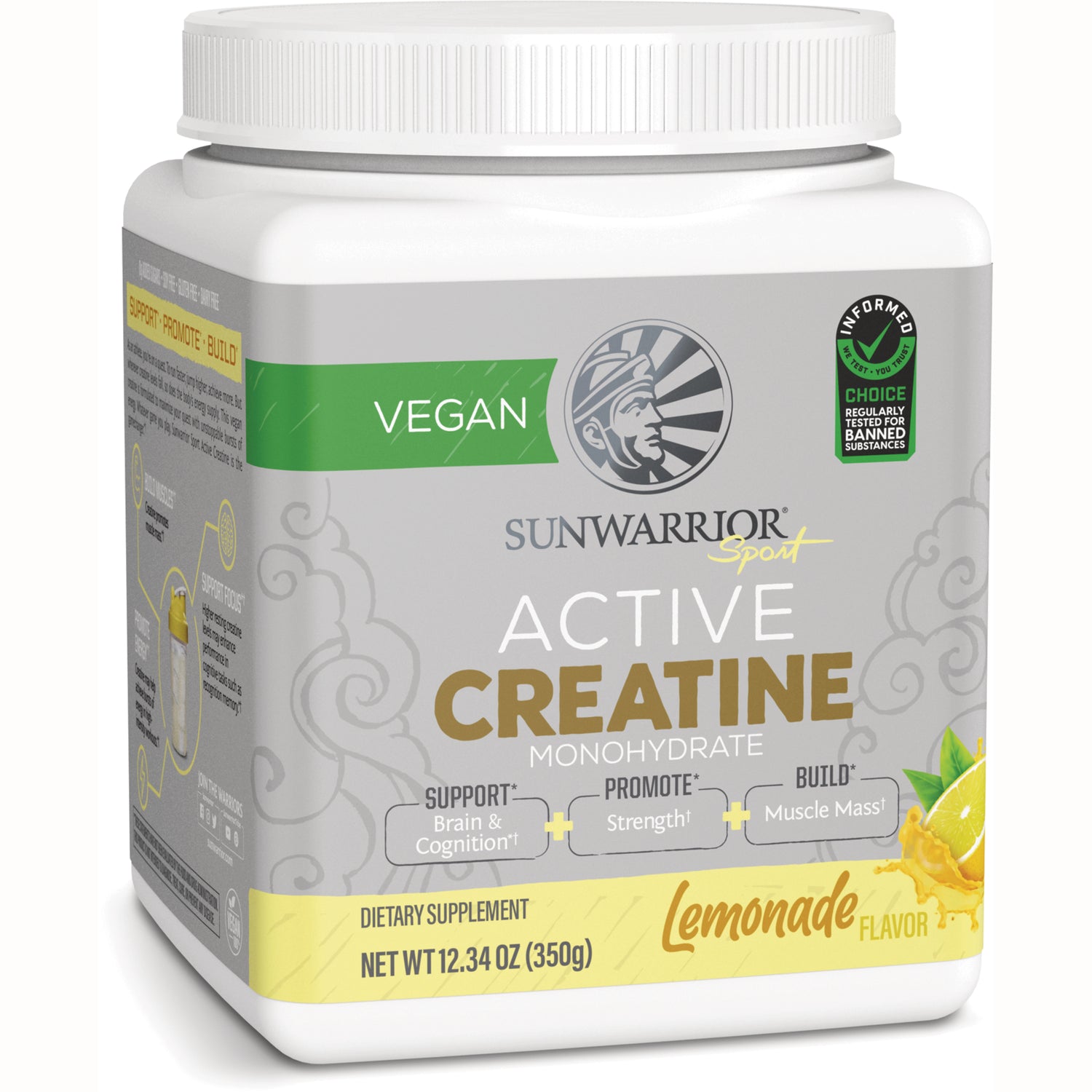 SNW047 | Sunwarrior Sport Active Creatine Monohydrate, Vegan, Lemonade flavor, 12.34 oz (350 g) jar