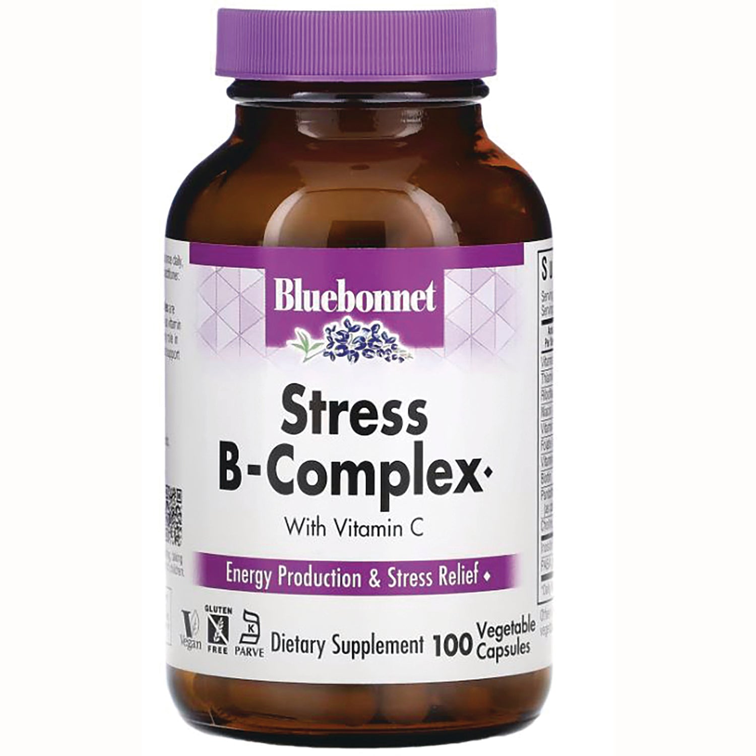 BLU115 | Bluebonnet Stress B-Complex with Vitamin C dietary supplement bottle, 100 vegetable capsules
