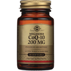 SLG270 | Solgar Megasorb CoQ-10 200 MG front label on amber supplement bottle
