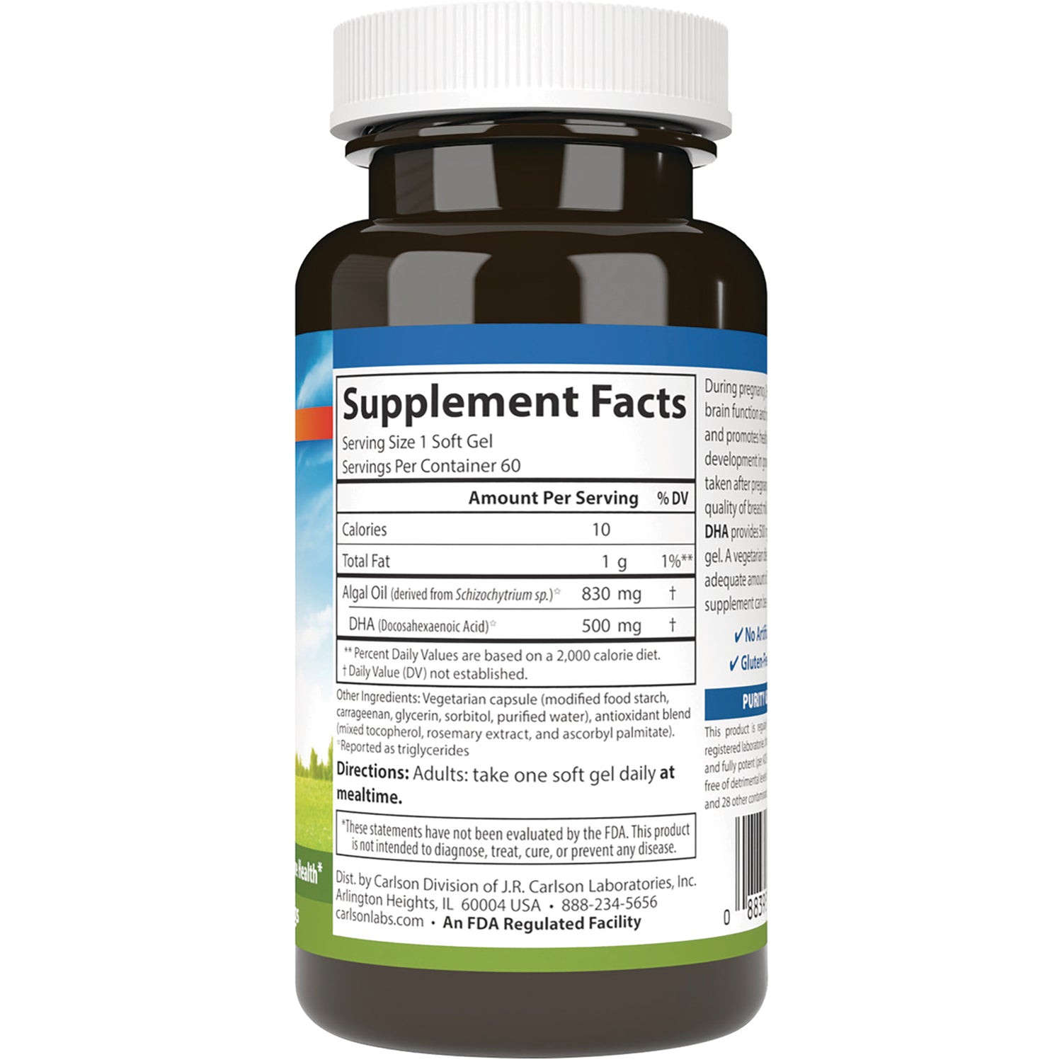 CSN323 | back label of brown supplement bottle showing Supplement Facts panel, ingredients, and directions