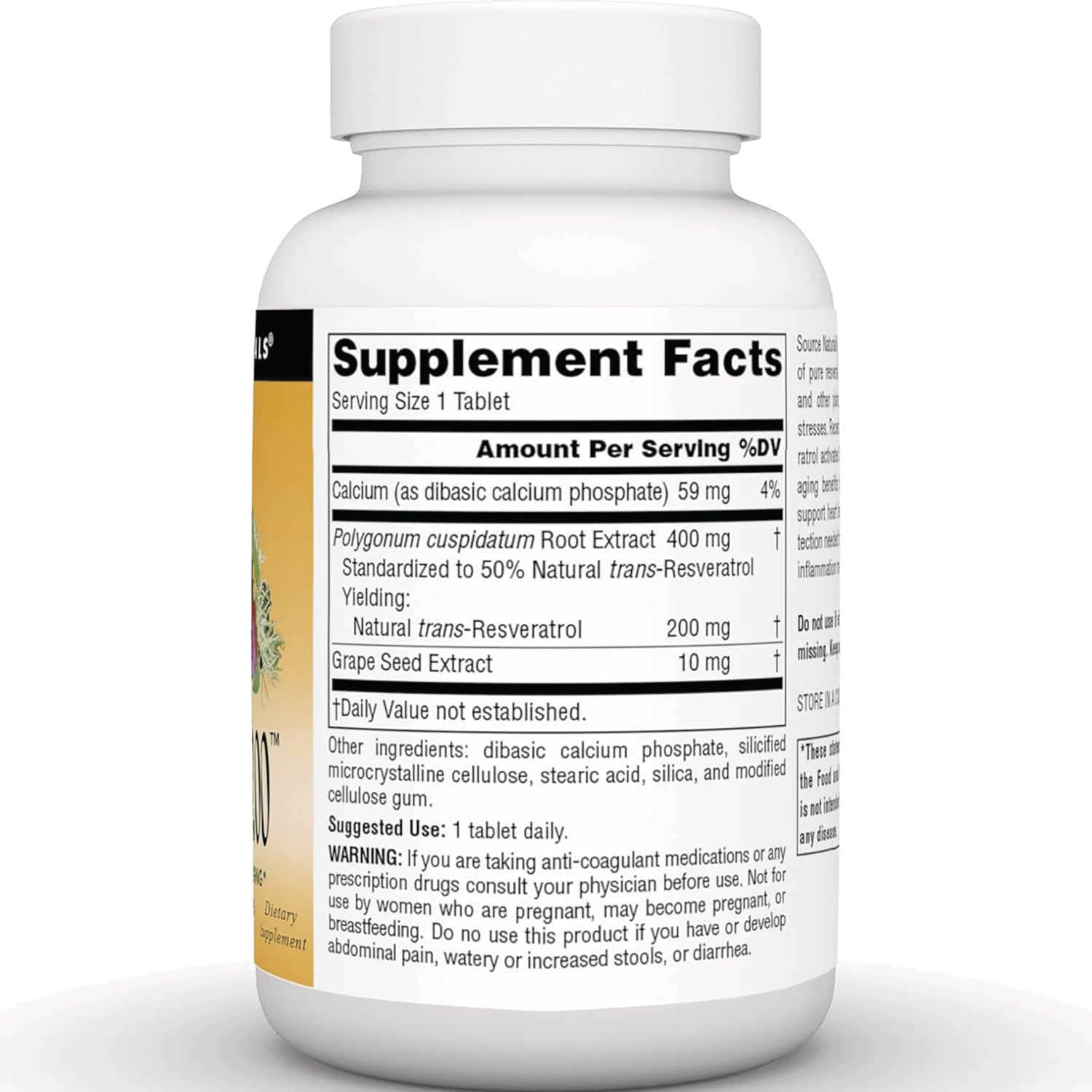 SN827 | Back label with Supplement Facts panel, serving size 1 tablet