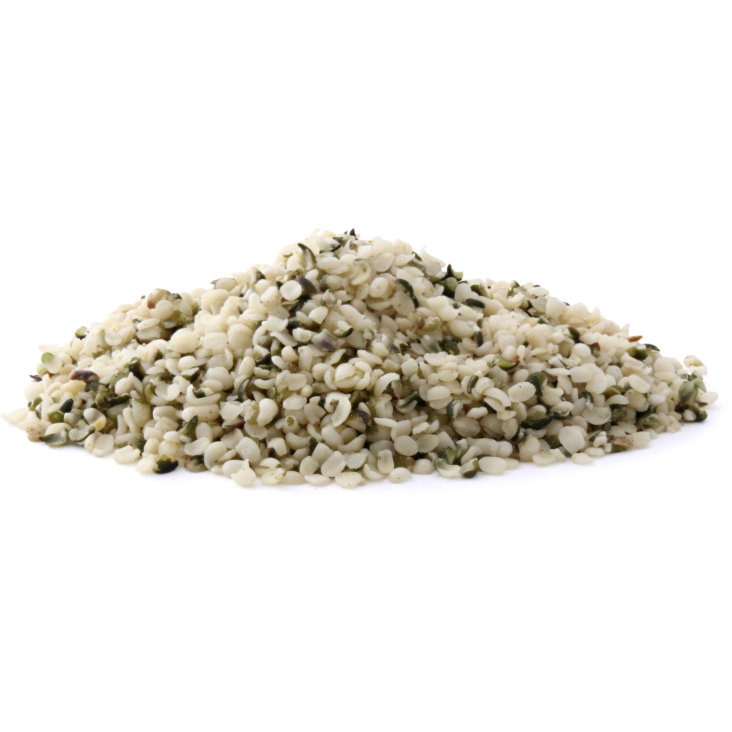 SWF119 | Pile of hulled hemp seeds on white background