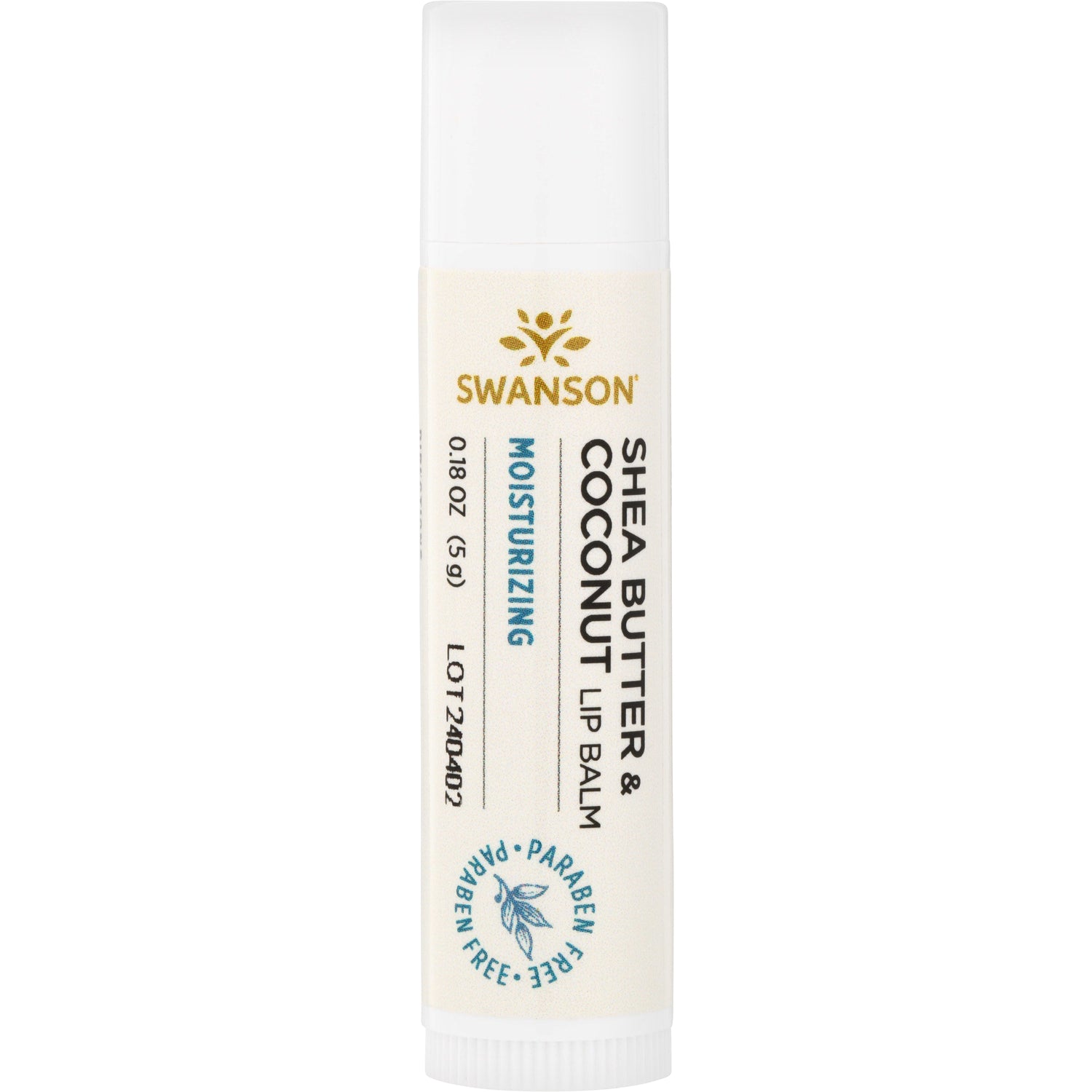 SW1627 | Swanson Shea Butter & Coconut Lip Balm moisturizing tube, 0.18 oz (5 g), paraben free