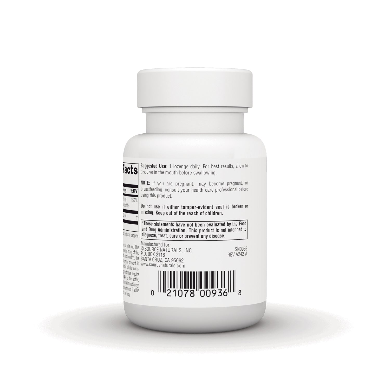 SN976 | Back label with suggested use, warnings, and barcode