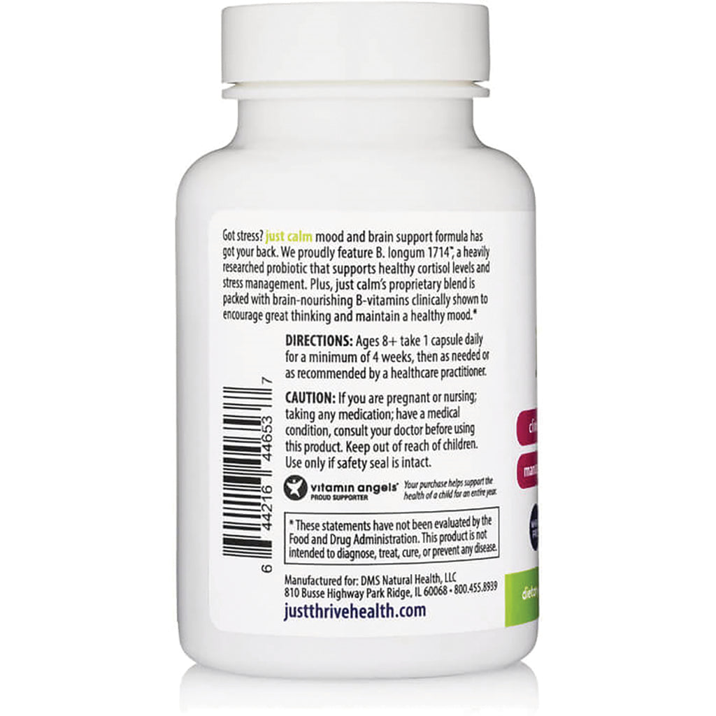JTR013 | Back label of white supplement bottle showing directions, caution, barcode, and justthrivehealth.com - Thumbnail