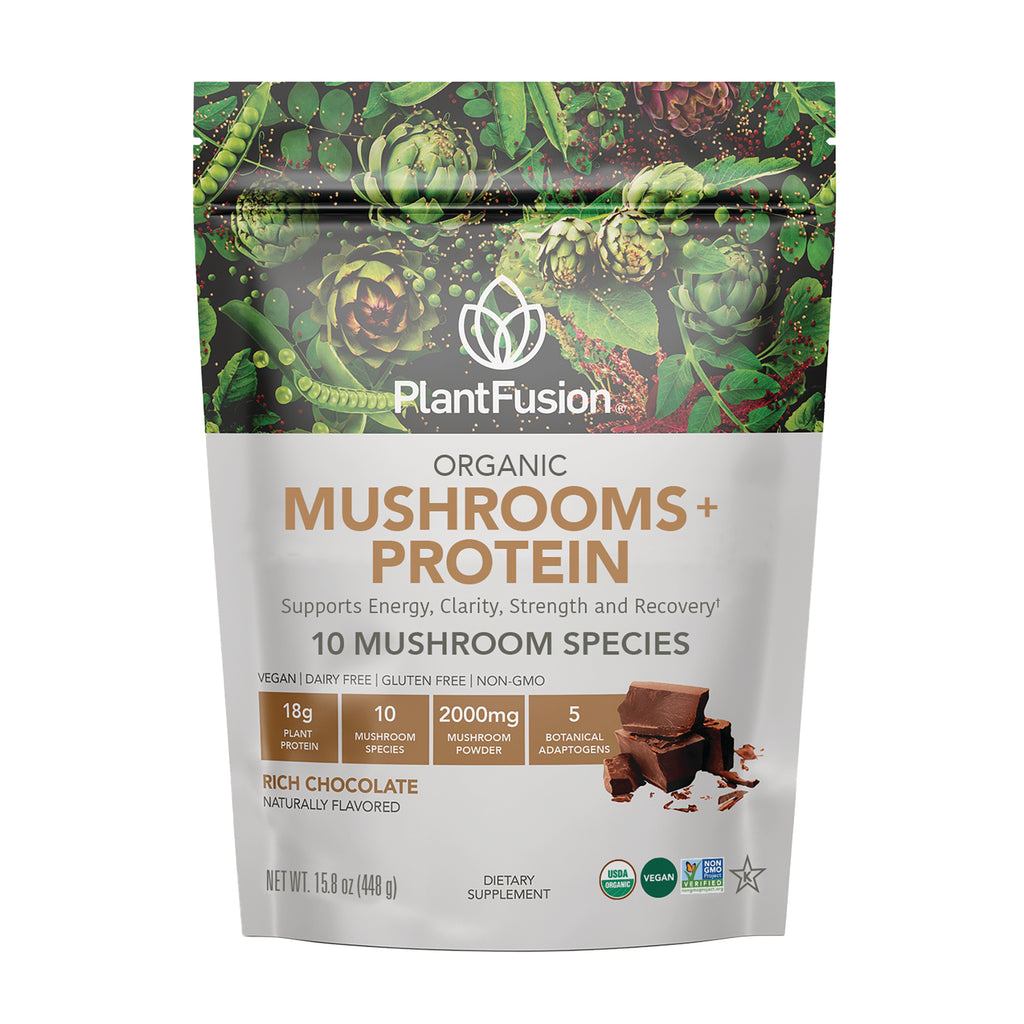 PFU031 | PlantFusion Organic Mushrooms + Protein pouch, Rich Chocolate flavor front packaging - Thumbnail