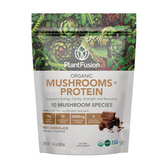 PFU031 | PlantFusion Organic Mushrooms + Protein pouch, Rich Chocolate flavor front packaging
