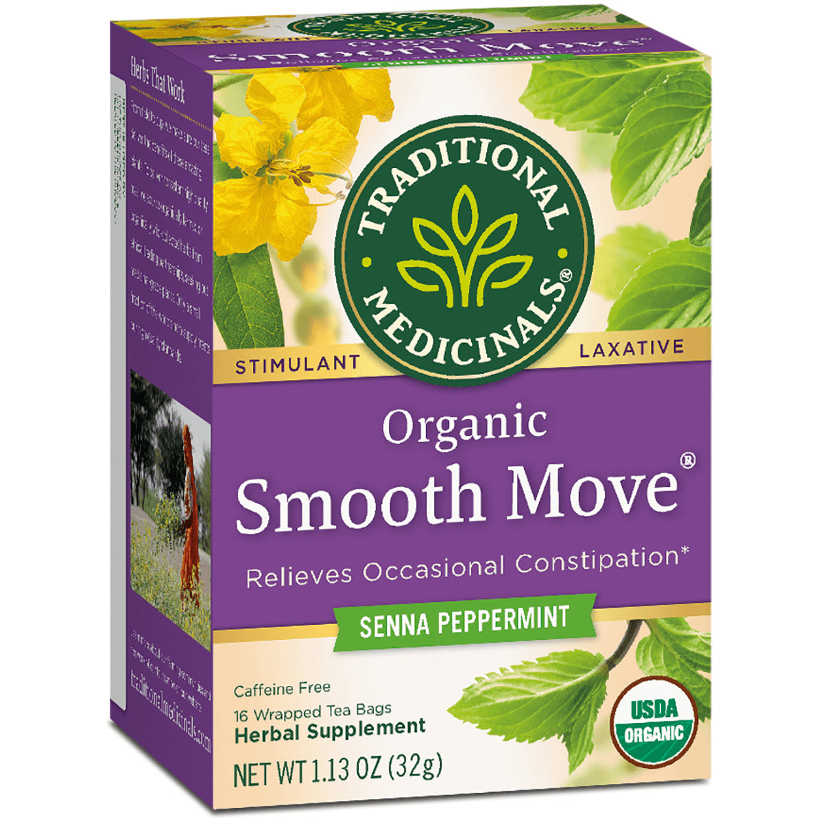 TMD041 | Traditional Medicinals Organic Smooth Move Senna Peppermint tea box, 16 wrapped tea bags