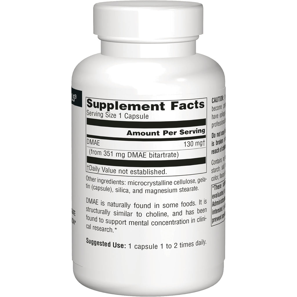 SN441 | Back label with Supplement Facts for DMAE 130 mg capsules and suggested use 1 capsule 12 times daily - Thumbnail