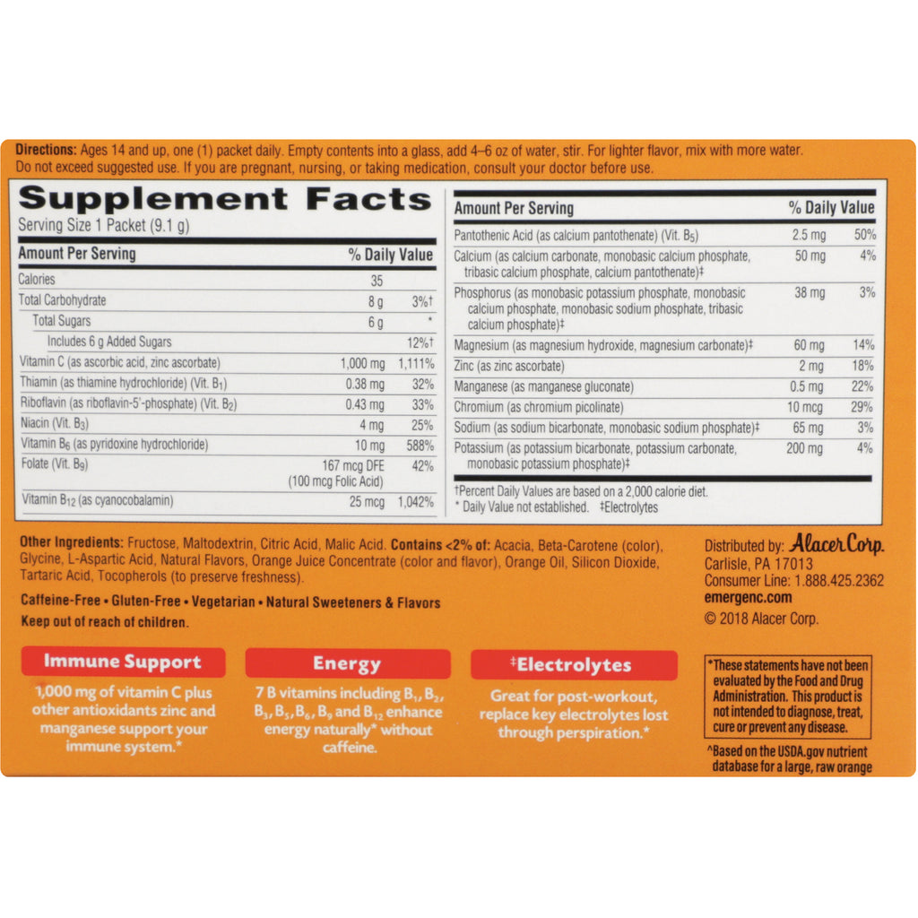 AC063 | Back label with Supplement Facts, directions, and other ingredients for Emergen-C - Thumbnail
