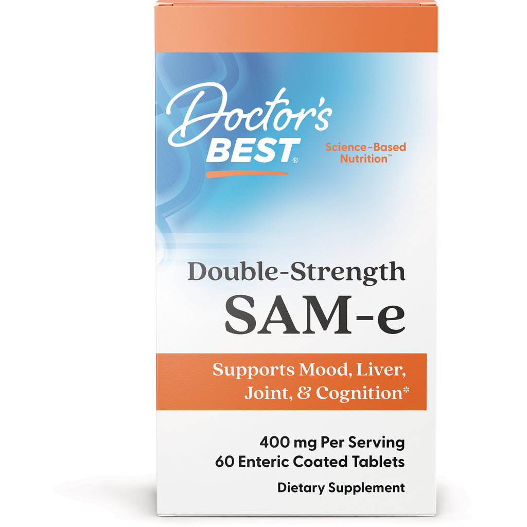 DB185 | Doctor's Best Double-Strength SAM-e front packaging showing product name, Supports Mood, Liver, Joint & Cognition, 400 mg per serving - Thumbnail