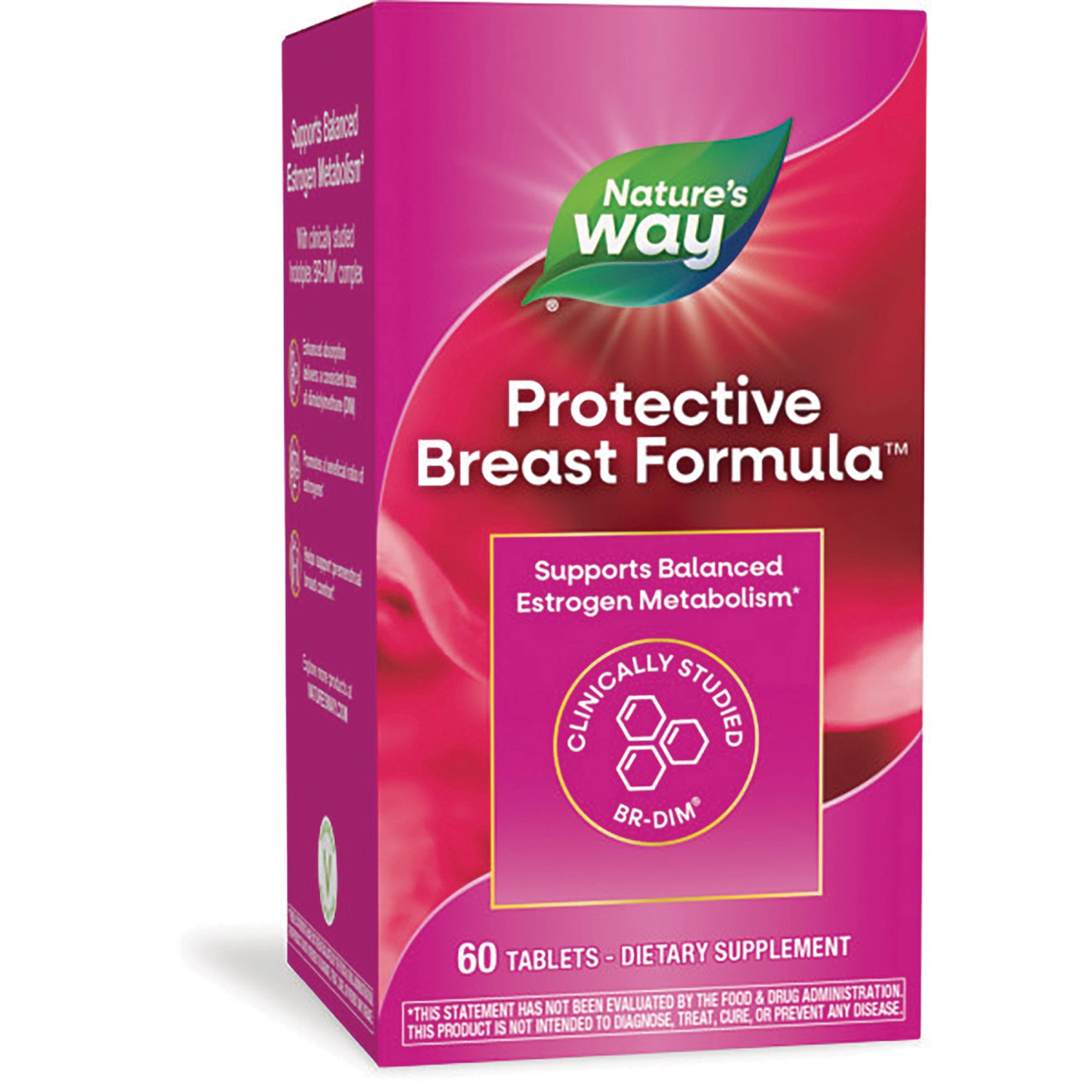 Nature's Way Protective Breast Formula supplement box, supports balanced estrogen metabolism, 60 tablets