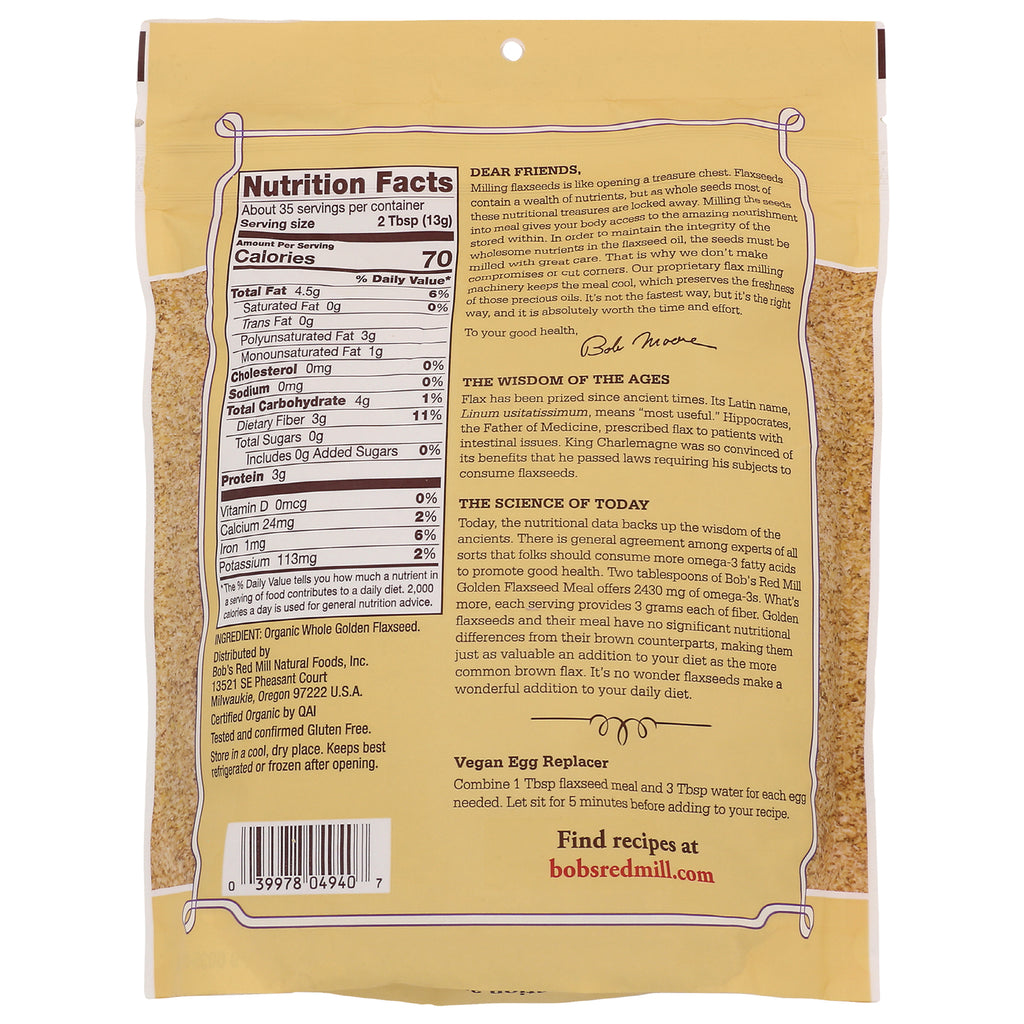 BOB265 | back of bag showing nutrition facts, ingredient list, and vegan egg replacer instructions - Thumbnail