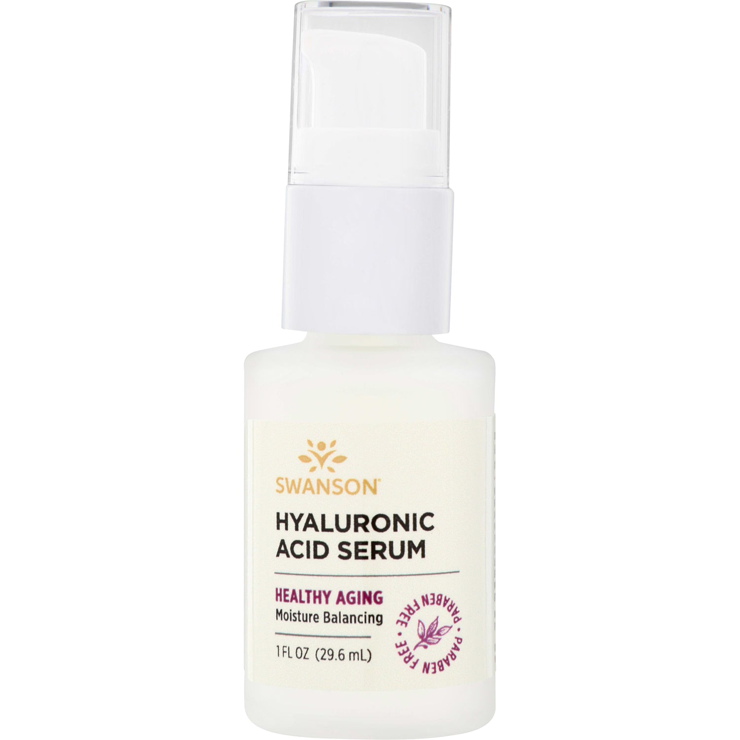 SW1475 | Swanson Hyaluronic Acid Serum 1 fl oz pump bottle, Healthy Aging, Moisture Balancing, Paraben Free
