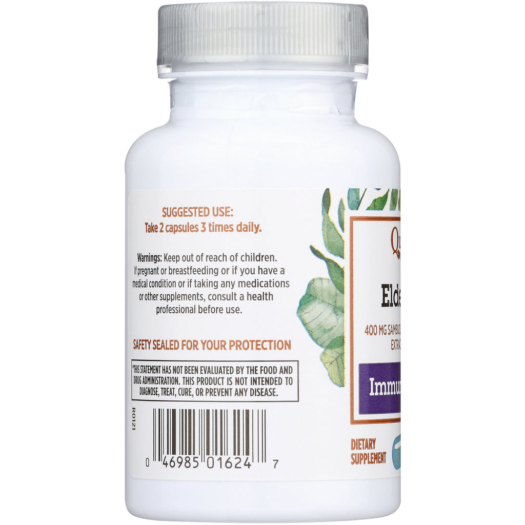 QU035 | Back label of white supplement bottle showing suggested use, warnings, and barcode - Thumbnail