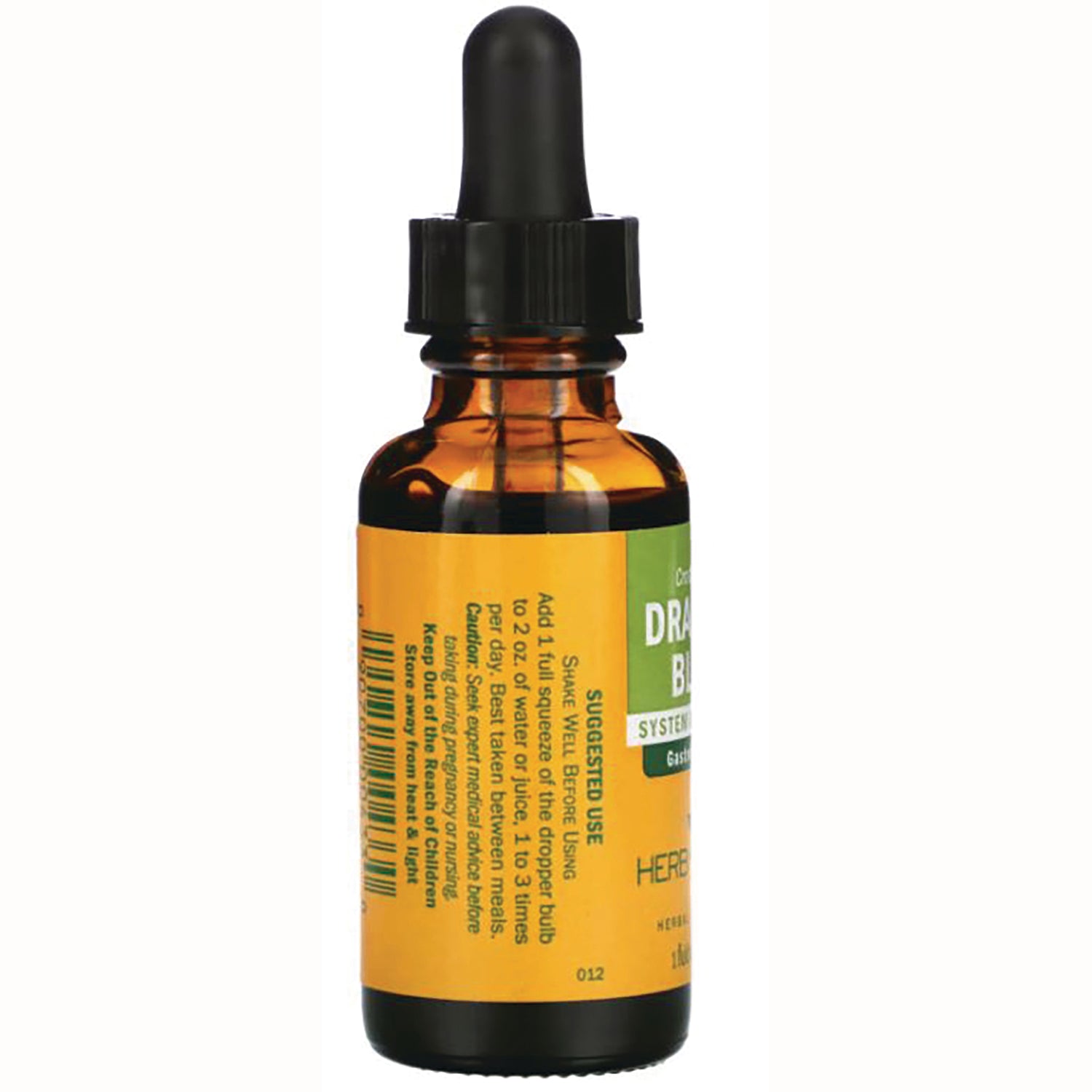 HPH054 | Back of amber dropper bottle showing yellow label with suggested use text and barcode