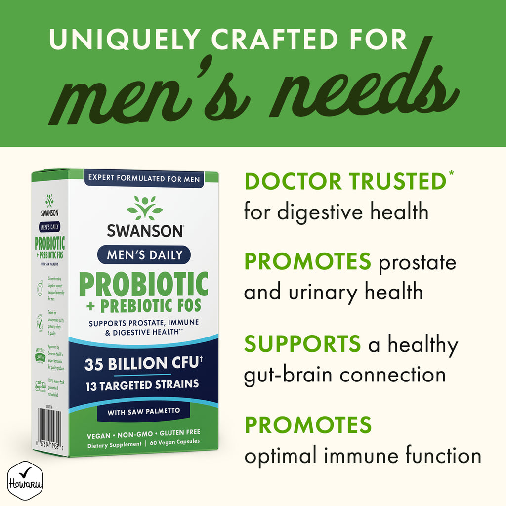 SW1938 | Swanson Men's Daily Probiotic box showing 35 billion CFU, supports prostate, digestive and immune health - Thumbnail