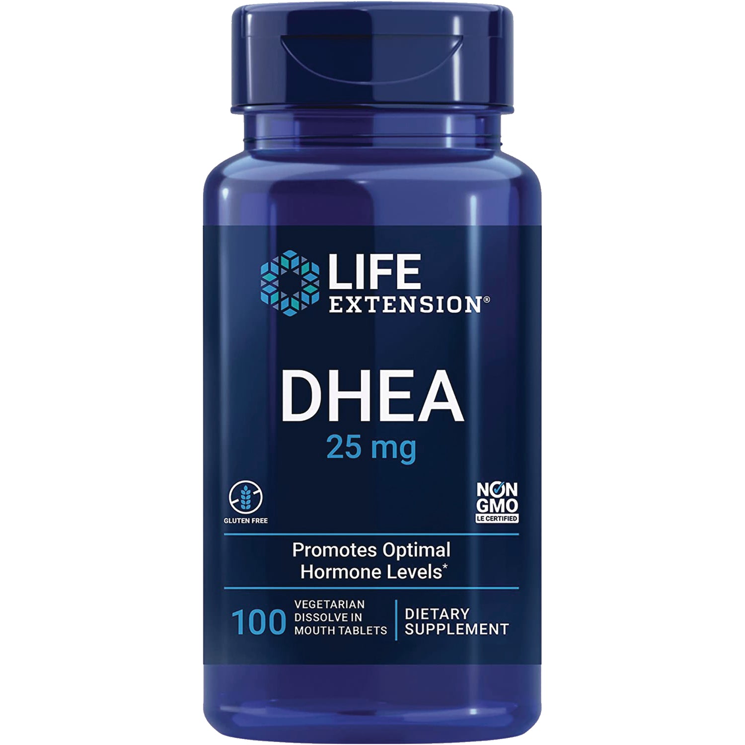 LE135 | Life Extension DHEA 25 mg bottle, 100 vegetarian dissolve-in-mouth tablets dietary supplement