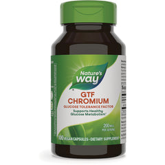 NW355 | brown supplement bottle with green cap labeled Nature's Way GTF Chromium, 100 vegan capsules