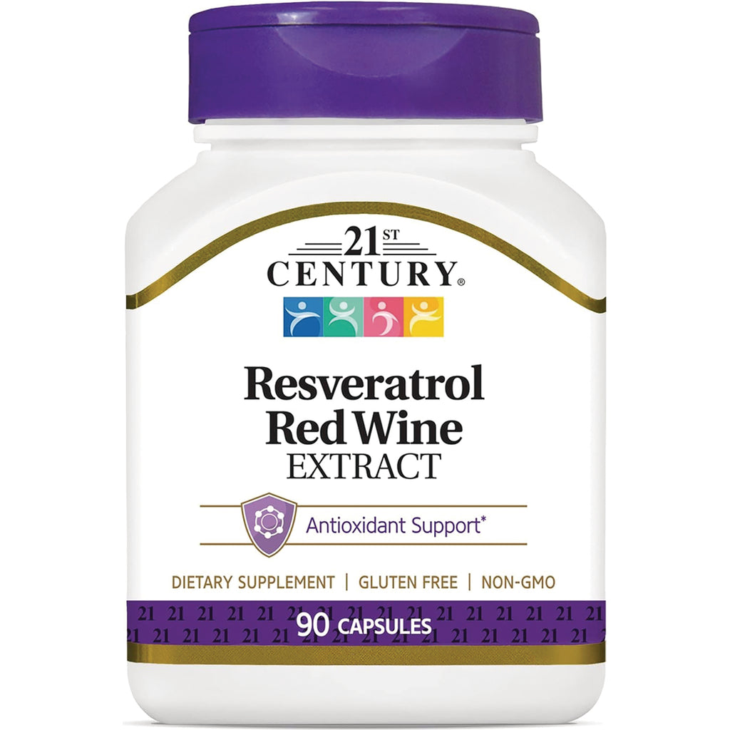 CNT211 | 21st Century Resveratrol Red Wine Extract bottle, 90 capsules dietary supplement, gluten free, non-GMO - Thumbnail