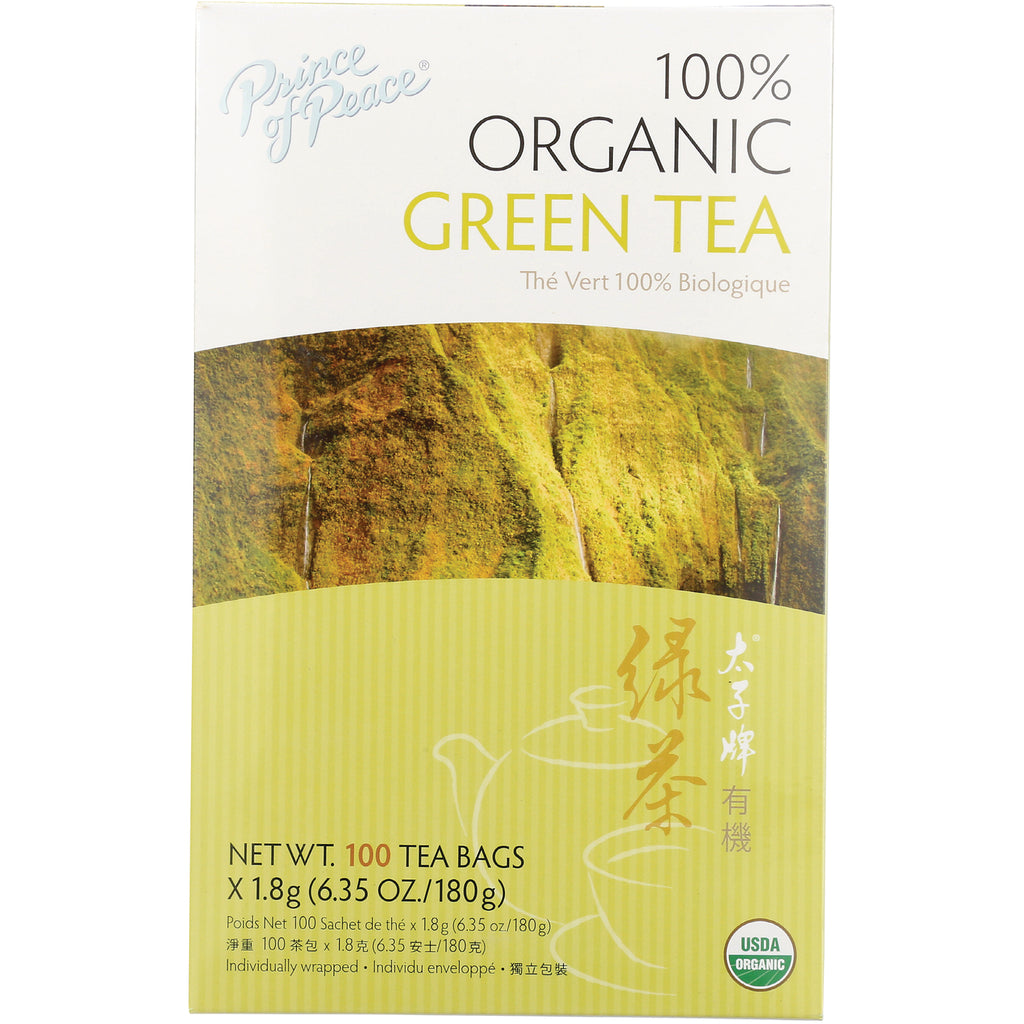 POP002 | Prince of Peace 100% Organic Green Tea box front, 100 tea bags - Thumbnail