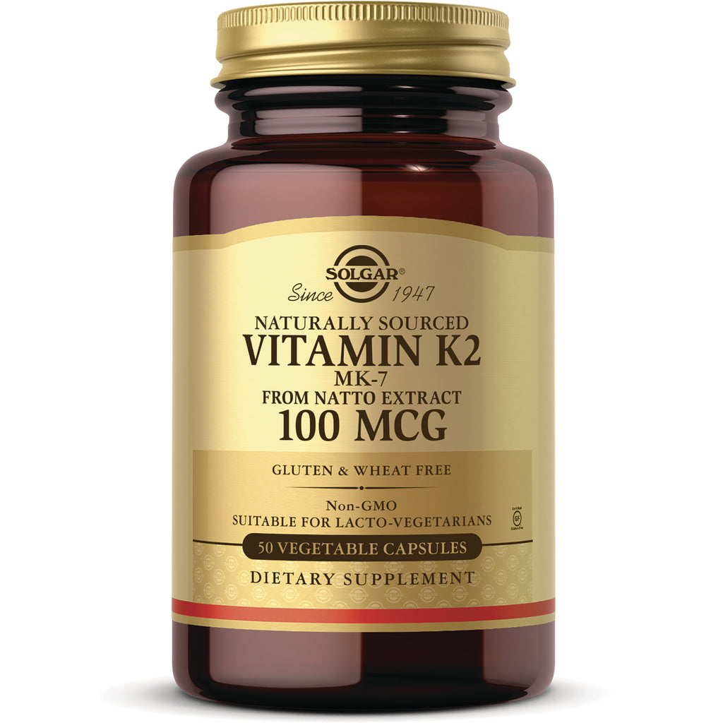 SLG334 | Solgar Vitamin K2 100 MCG brown glass bottle with front label, 50 vegetable capsules - Thumbnail