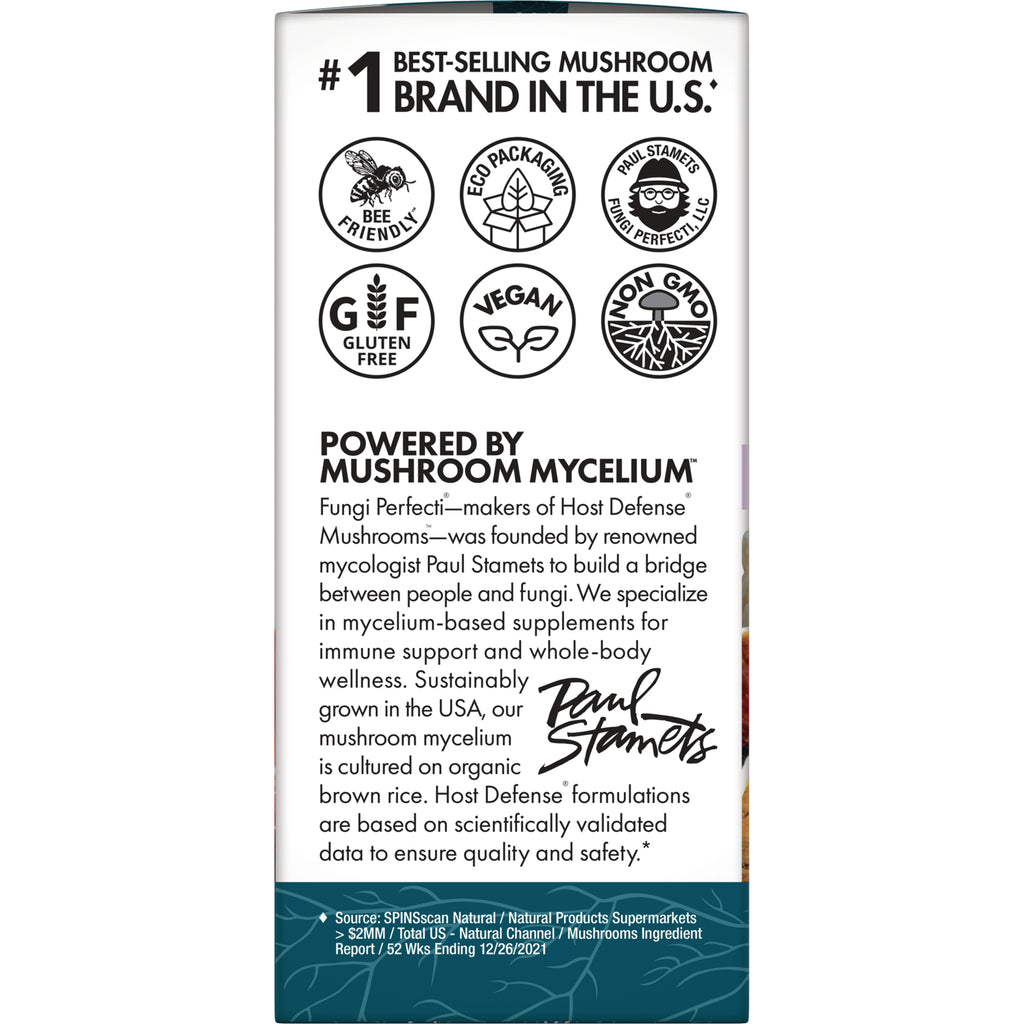 FUN032 | Back of supplement box showing certification icons and text Powered by Mushroom Mycelium and brand description - Thumbnail