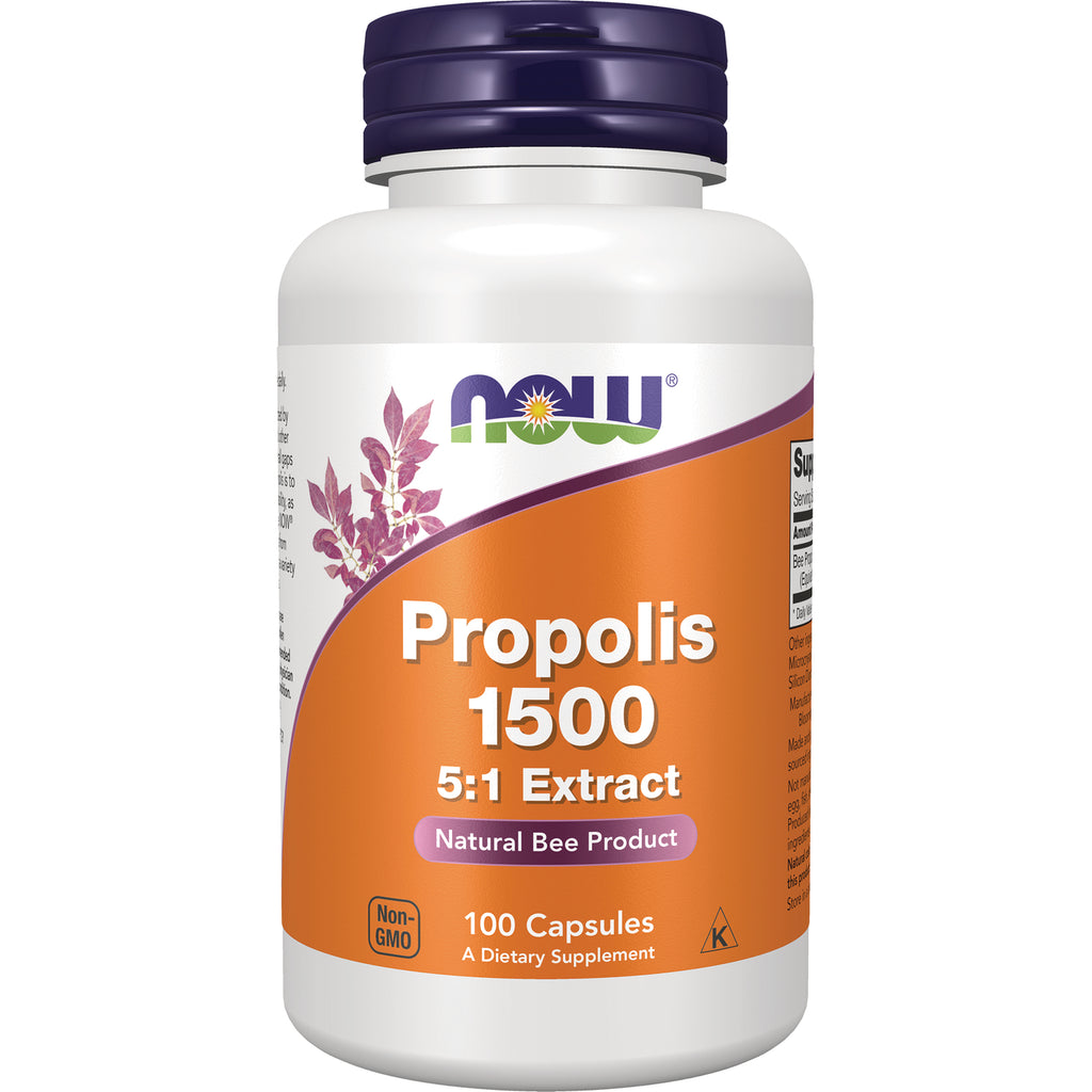 NWF268 | White supplement bottle labeled Propolis 1500 5:1 Extract Natural Bee Product 100 Capsules - Thumbnail